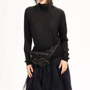 $1095 NWT Urban Zen Black Pure Cashmere Turtleneck Sweater Pullover size M/L